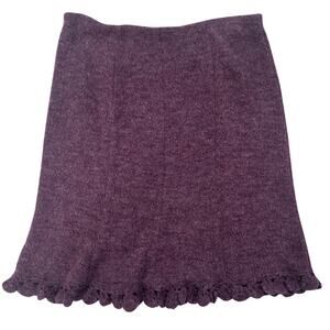 Nanette Lepore Virgin Wool Blend Purple Skirt Floral Crochet Hem Vintage, M